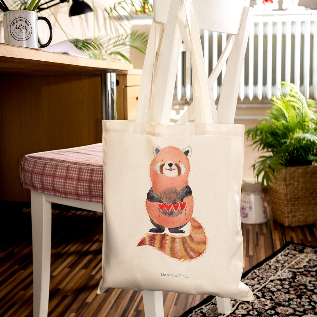 Tragetasche Roter Panda Beuteltasche, Beutel, Einkaufstasche, Jutebeutel, Stoffbeutel, Tiermotive, Gute Laune, lustige Sprüche, Tiere, Panda, Liebe, Rot, Herz, Liebling, Lieblingsmensch