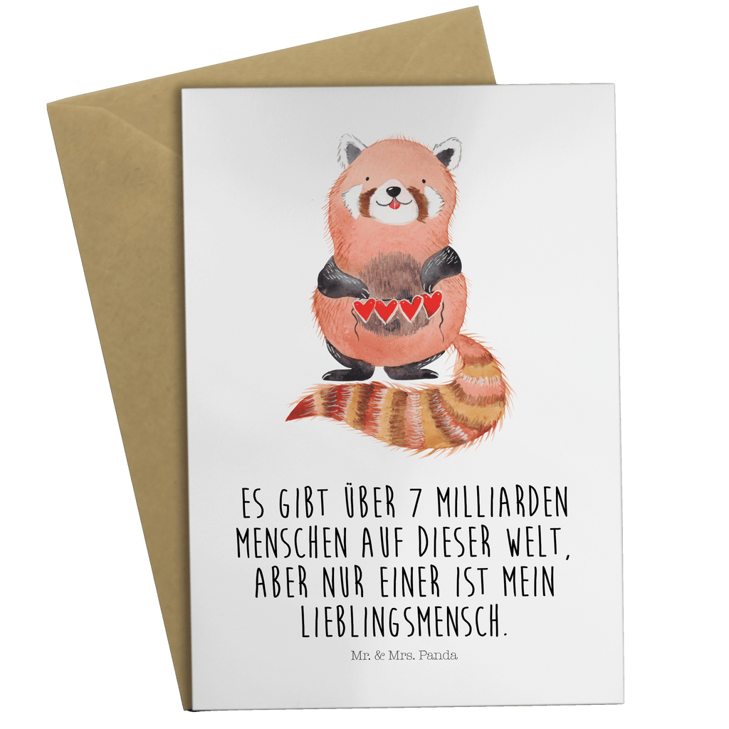 Grußkarte Roter Panda Klappkarte, Einladungskarte, Glückwunschkarte, Hochzeitskarte, Geburtstagskarte, Karte, Tiermotive, Gute Laune, lustige Sprüche, Tiere, Panda, Liebe, Rot, Herz, Liebling, Lieblingsmensch