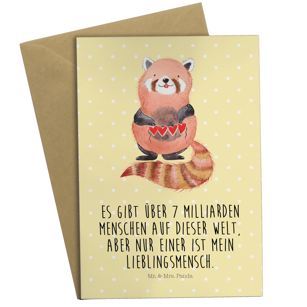 Grußkarte Roter Panda Klappkarte, Einladungskarte, Glückwunschkarte, Hochzeitskarte, Geburtstagskarte, Karte, Tiermotive, Gute Laune, lustige Sprüche, Tiere, Panda, Liebe, Rot, Herz, Liebling, Lieblingsmensch