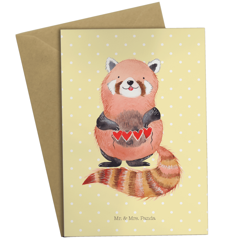 Grußkarte Roter Panda Klappkarte, Einladungskarte, Glückwunschkarte, Hochzeitskarte, Geburtstagskarte, Karte, Tiermotive, Gute Laune, lustige Sprüche, Tiere, Panda, Liebe, Rot, Herz, Liebling, Lieblingsmensch