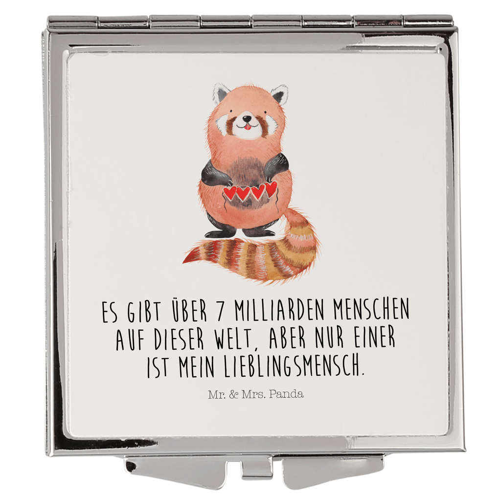 Handtaschenspiegel quadratisch Roter Panda Spiegel, Handtasche, Quadrat, silber, schminken, Schminkspiegel, Tiermotive, Gute Laune, lustige Sprüche, Tiere, Panda, Liebe, Rot, Herz, Liebling, Lieblingsmensch