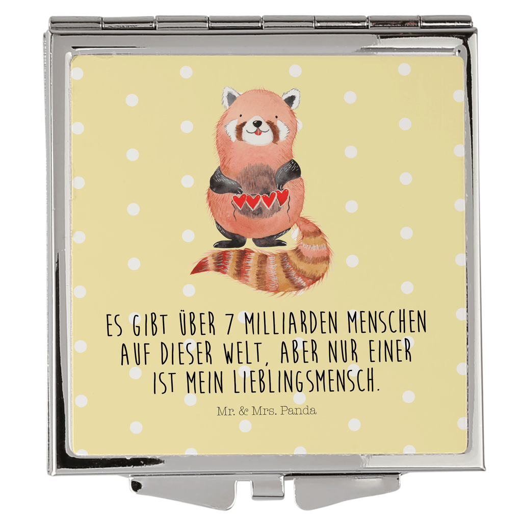 Handtaschenspiegel quadratisch Roter Panda Spiegel, Handtasche, Quadrat, silber, schminken, Schminkspiegel, Tiermotive, Gute Laune, lustige Sprüche, Tiere, Panda, Liebe, Rot, Herz, Liebling, Lieblingsmensch