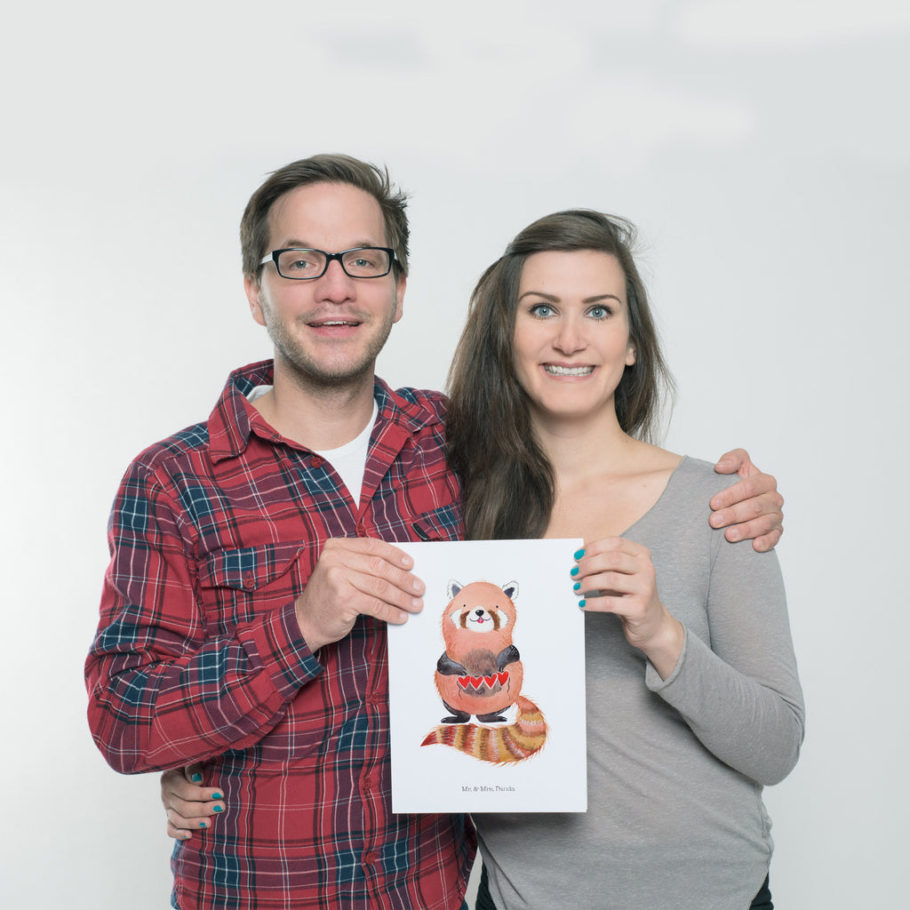 Poster Roter Panda Poster, Wandposter, Bild, Wanddeko, Küchenposter, Kinderposter, Wanddeko Bild, Raumdekoration, Wanddekoration, Handgemaltes Poster, Mr. & Mrs. Panda Poster, Designposter, Kunstdruck, Posterdruck, Tiermotive, Gute Laune, lustige Sprüche, Tiere, Panda, Liebe, Rot, Herz, Liebling, Lieblingsmensch