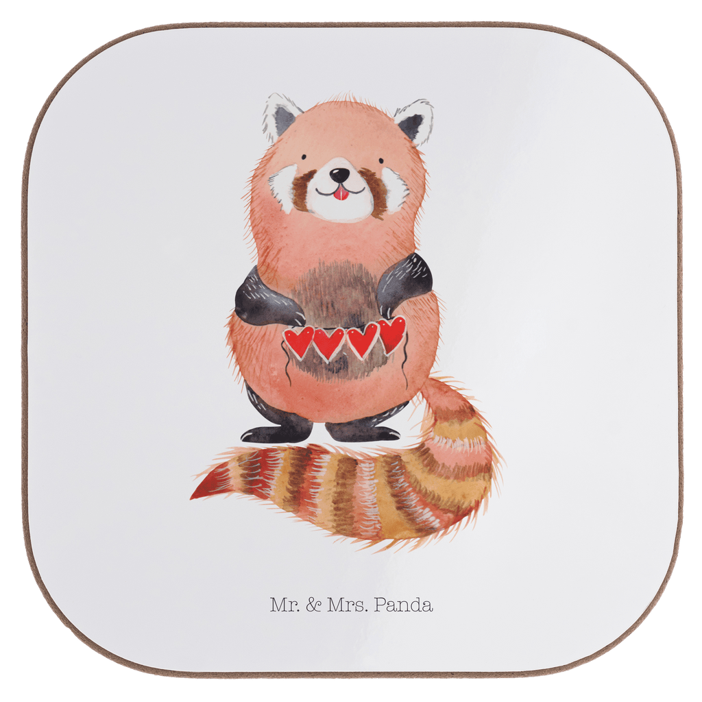 Quadratische Untersetzer Roter Panda Bierdeckel, Glasuntersetzer, Untersetzer Gläser, Getränkeuntersetzer, Tiermotive, Gute Laune, lustige Sprüche, Tiere, Panda, Liebe, Rot, Herz, Liebling, Lieblingsmensch
