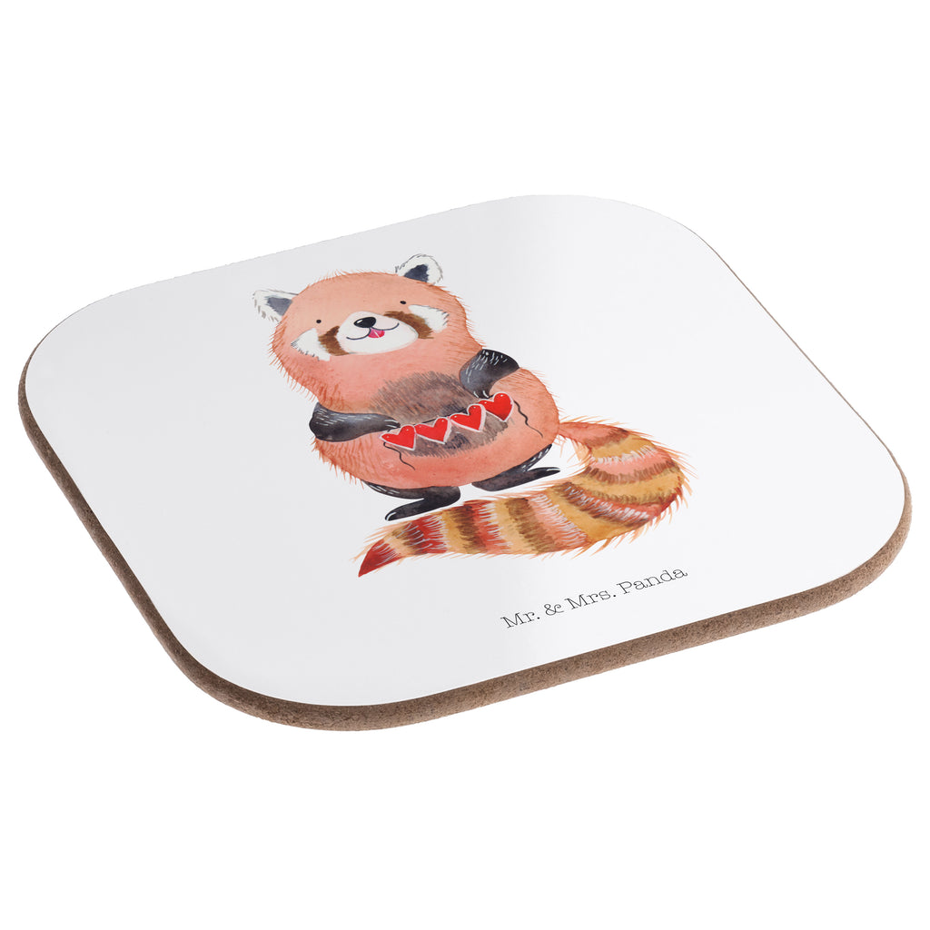 Quadratische Untersetzer Roter Panda Bierdeckel, Glasuntersetzer, Untersetzer Gläser, Getränkeuntersetzer, Tiermotive, Gute Laune, lustige Sprüche, Tiere, Panda, Liebe, Rot, Herz, Liebling, Lieblingsmensch