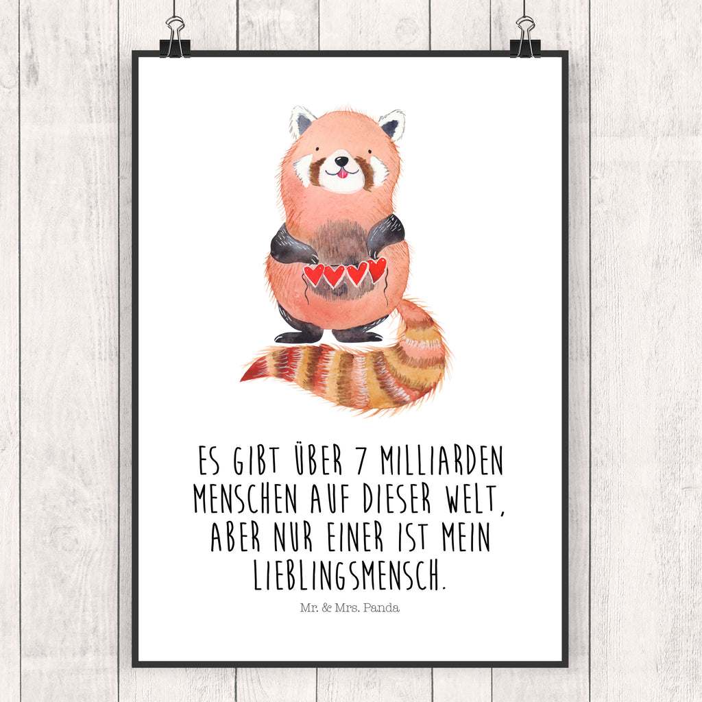 Poster Roter Panda Poster, Wandposter, Bild, Wanddeko, Küchenposter, Kinderposter, Wanddeko Bild, Raumdekoration, Wanddekoration, Handgemaltes Poster, Mr. & Mrs. Panda Poster, Designposter, Kunstdruck, Posterdruck, Tiermotive, Gute Laune, lustige Sprüche, Tiere, Panda, Liebe, Rot, Herz, Liebling, Lieblingsmensch