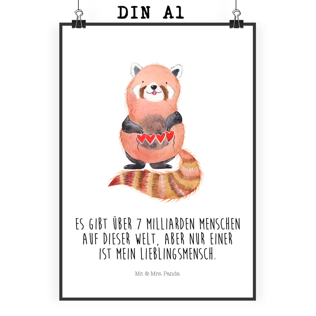 Poster Roter Panda Poster, Wandposter, Bild, Wanddeko, Küchenposter, Kinderposter, Wanddeko Bild, Raumdekoration, Wanddekoration, Handgemaltes Poster, Mr. & Mrs. Panda Poster, Designposter, Kunstdruck, Posterdruck, Tiermotive, Gute Laune, lustige Sprüche, Tiere, Panda, Liebe, Rot, Herz, Liebling, Lieblingsmensch