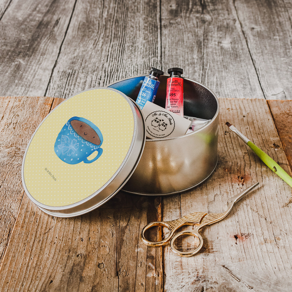 Blechdose rund Kaffee Tasse Metalldose, Keksdose, Dose, Vorratsdose, Geschenkbox, Tiermotive, Gute Laune, lustige Sprüche, Tiere, Kaffee, Tasse, Liebe, Geschmack, Genuss, Glücklich