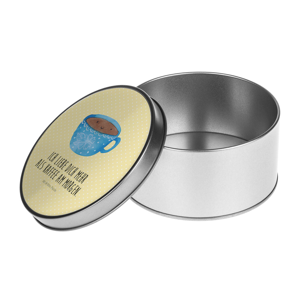 Blechdose rund Kaffee Tasse Metalldose, Keksdose, Dose, Vorratsdose, Geschenkbox, Tiermotive, Gute Laune, lustige Sprüche, Tiere, Kaffee, Tasse, Liebe, Geschmack, Genuss, Glücklich