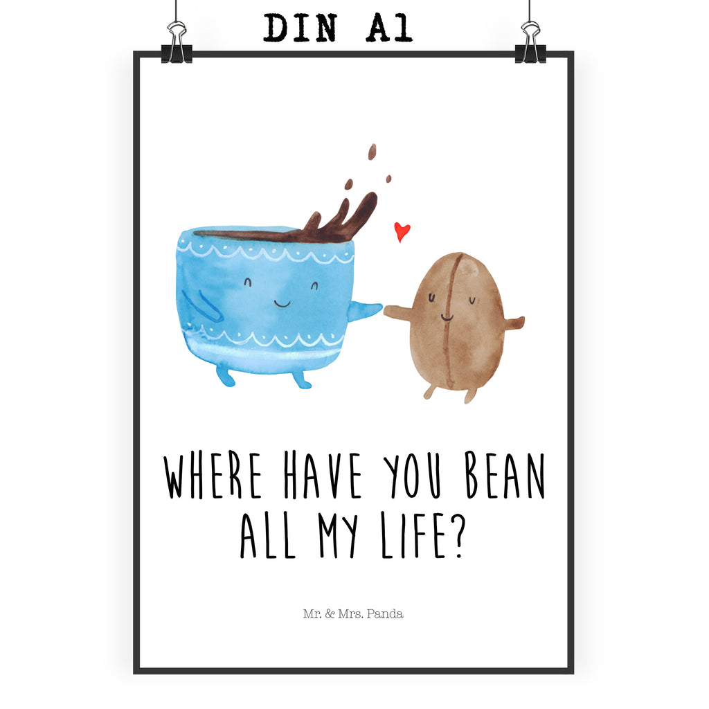 Poster Kaffee Bohne Poster, Wandposter, Bild, Wanddeko, Küchenposter, Kinderposter, Wanddeko Bild, Raumdekoration, Wanddekoration, Handgemaltes Poster, Mr. & Mrs. Panda Poster, Designposter, Kunstdruck, Posterdruck, Tiermotive, Gute Laune, lustige Sprüche, Tiere, Kaffee, Kaffeebohne, Genuss, Zufriedenheit, Glück