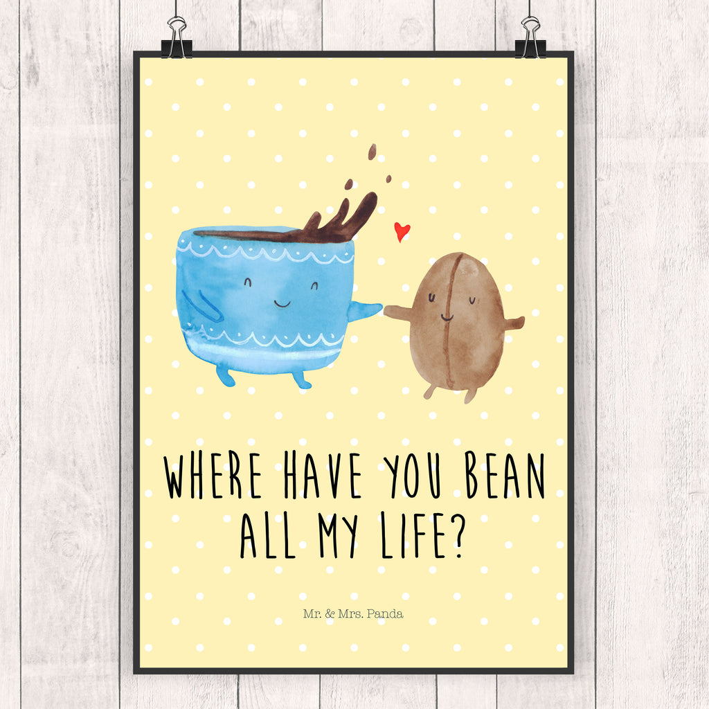 Poster Kaffee Bohne Poster, Wandposter, Bild, Wanddeko, Küchenposter, Kinderposter, Wanddeko Bild, Raumdekoration, Wanddekoration, Handgemaltes Poster, Mr. & Mrs. Panda Poster, Designposter, Kunstdruck, Posterdruck, Tiermotive, Gute Laune, lustige Sprüche, Tiere, Kaffee, Kaffeebohne, Genuss, Zufriedenheit, Glück