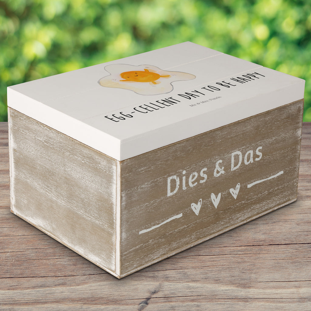 Holzkiste Spiegelei Holzkiste, Kiste, Schatzkiste, Truhe, Schatulle, XXL, Erinnerungsbox, Erinnerungskiste, Dekokiste, Aufbewahrungsbox, Tiermotive, Gute Laune, lustige Sprüche, Tiere, Ei, Spiegelei, Schön, Tag, Glücklich, Liebe