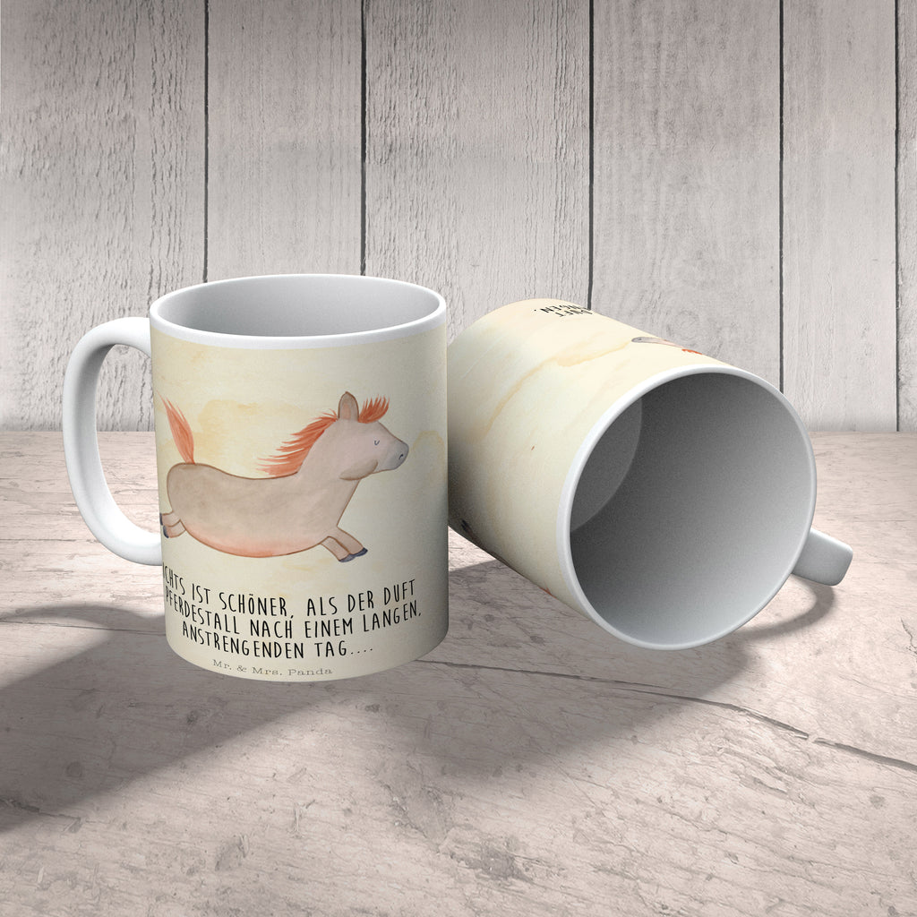 Tasse Pferd springt Pferd, Pony, Pferde, Stall, Pferdestall, ausreiten, reiten, Pferdebesitzer Becher, Kaffeetasse, Kaffeebecher, Tee, Frühstück, Büro  Bauernhof, Hoftiere, Landwirt, Landwirtin