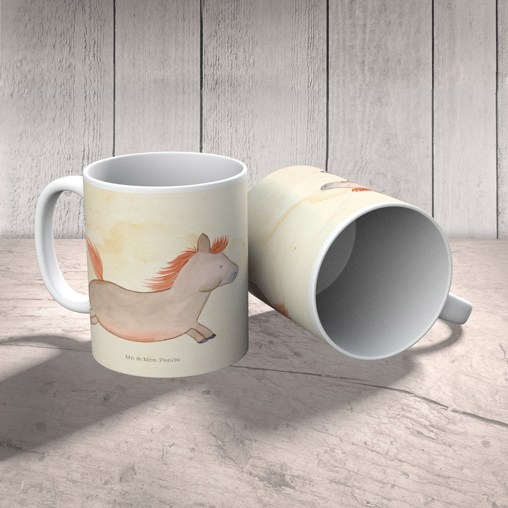 Tasse Pferd springt Pferd, Pony, Pferde, Stall, Pferdestall, ausreiten, reiten, Pferdebesitzer Becher, Kaffeetasse, Kaffeebecher, Tee, Frühstück, Büro  Bauernhof, Hoftiere, Landwirt, Landwirtin