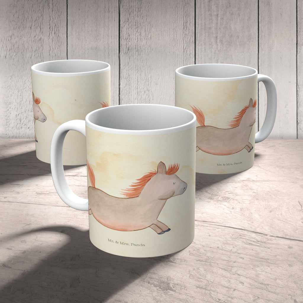 Tasse Pferd springt Pferd, Pony, Pferde, Stall, Pferdestall, ausreiten, reiten, Pferdebesitzer Becher, Kaffeetasse, Kaffeebecher, Tee, Frühstück, Büro  Bauernhof, Hoftiere, Landwirt, Landwirtin