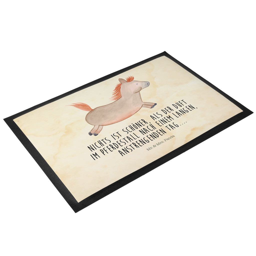 Fußmatte Pferd springt Pferd, Pony, Pferde, Stall, Pferdestall, ausreiten, reiten, Pferdebesitzer Türvorleger, Schmutzmatte, Fußabtreter, Matte, Schmutzfänger, Fußabstreifer, Schmutzfangmatte, Türmatte, Motivfußmatte,  Haustürmatte, Vorleger  Bauernhof, Hoftiere, Landwirt, Landwirtin