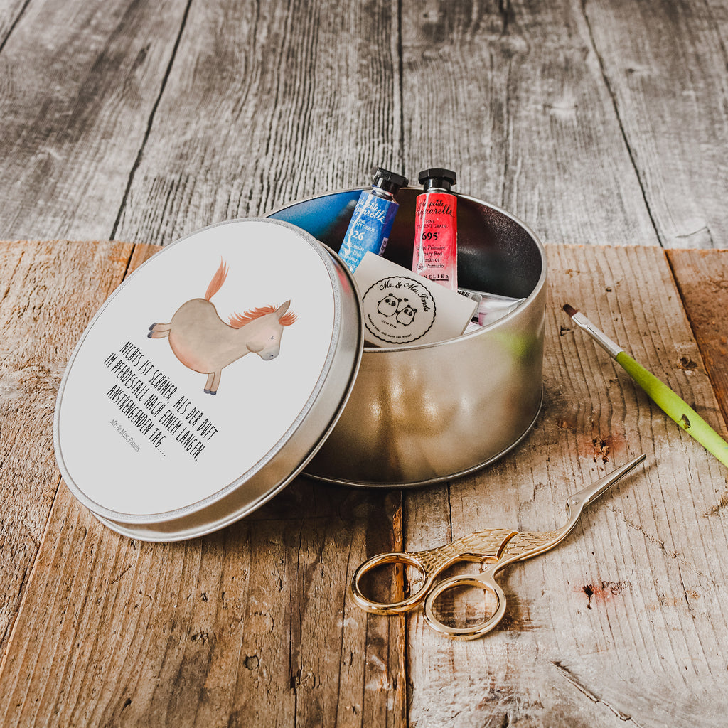Blechdose rund Pferd springt Metalldose, Keksdose, Dose, Vorratsdose, Geschenkbox, Bauernhof, Hoftiere, Landwirt, Landwirtin, Pferd, Pony, Pferde, Stall, Pferdestall, ausreiten, reiten, Pferdebesitzer