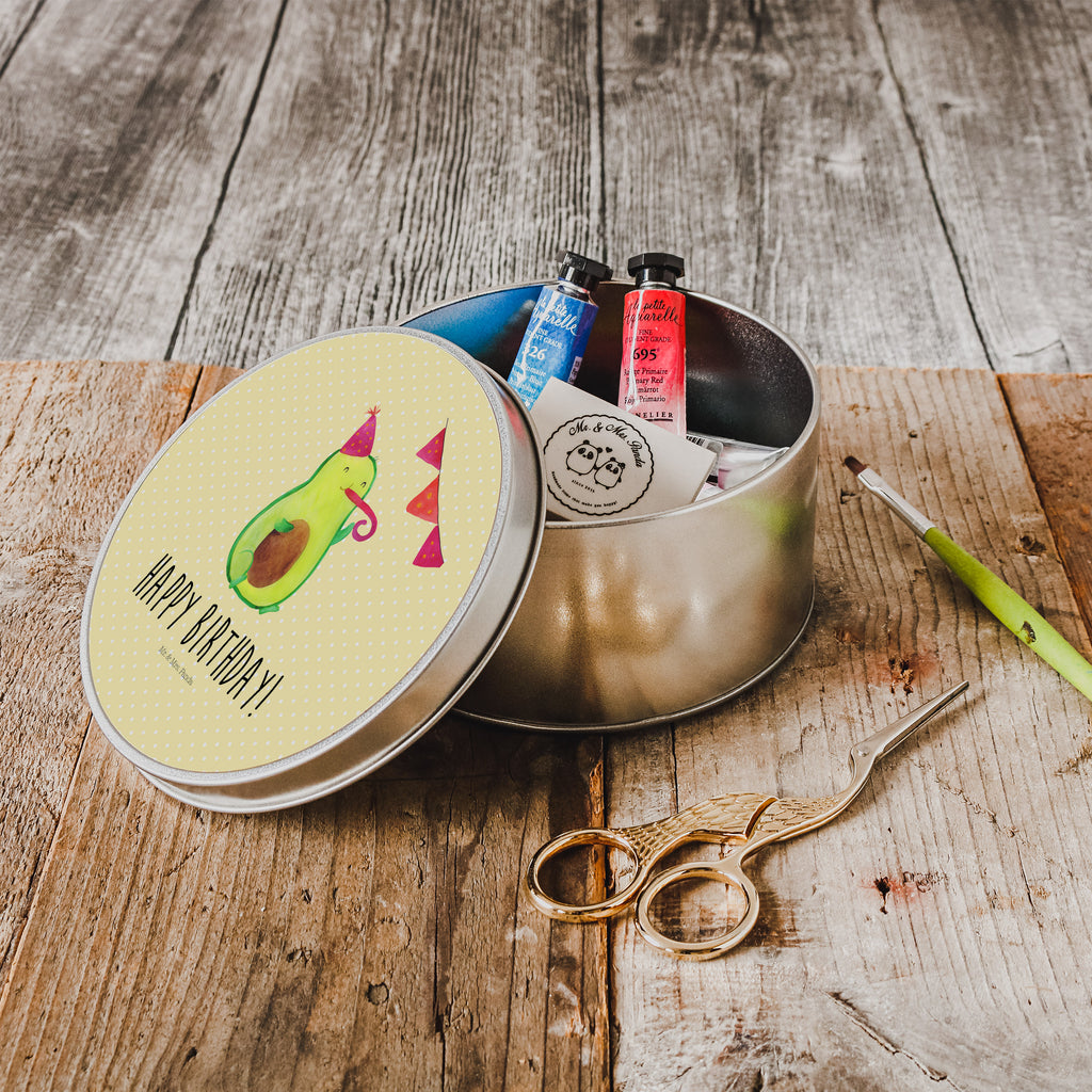 Blechdose rund Avocado Birthday Metalldose, Keksdose, Dose, Vorratsdose, Geschenkbox, Avocado, Veggie, Vegan, Gesund