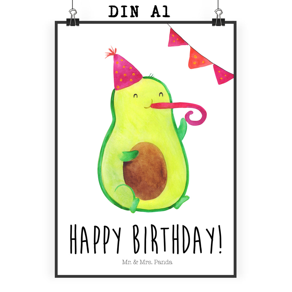 Poster Avocado Birthday Poster, Wandposter, Bild, Wanddeko, Küchenposter, Kinderposter, Wanddeko Bild, Raumdekoration, Wanddekoration, Handgemaltes Poster, Mr. & Mrs. Panda Poster, Designposter, Kunstdruck, Posterdruck, Avocado, Veggie, Vegan, Gesund