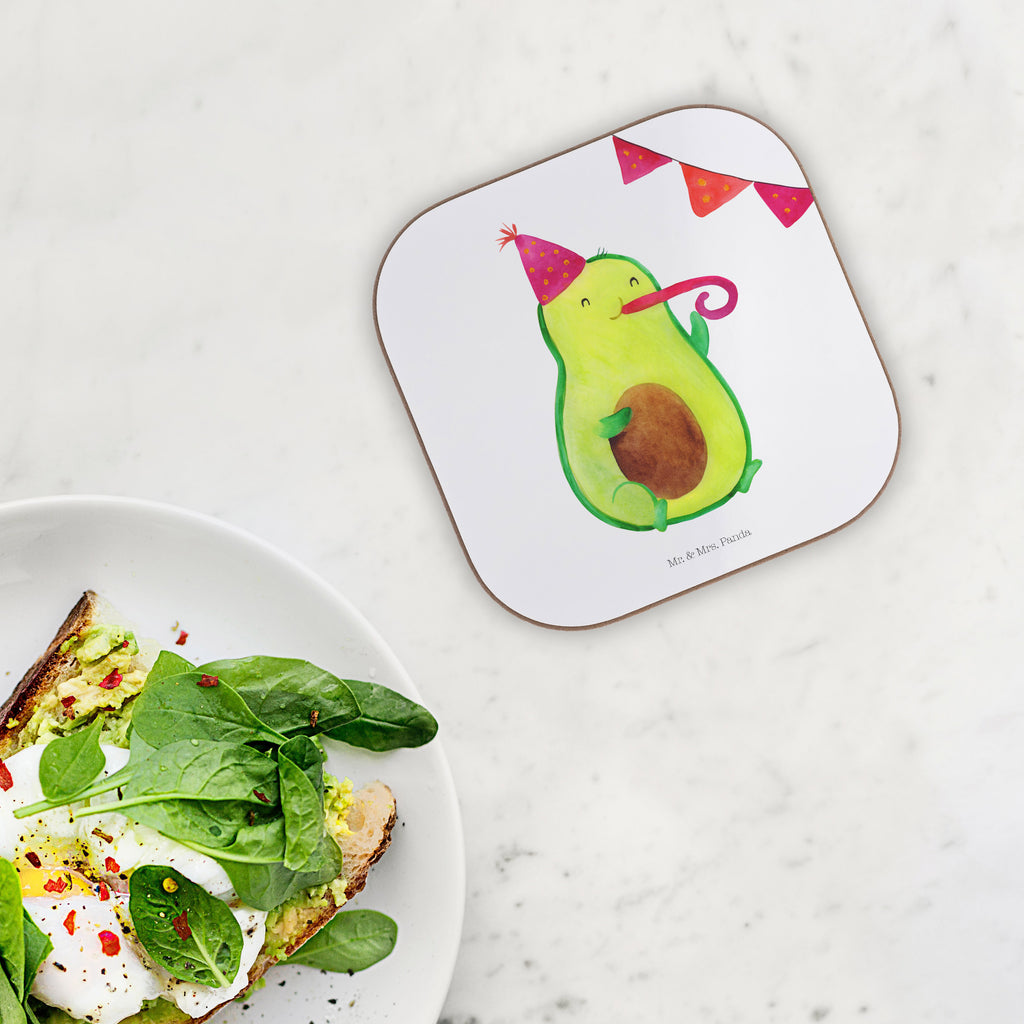 Quadratische Untersetzer Avocado Party Time Bierdeckel, Glasuntersetzer, Untersetzer Gläser, Getränkeuntersetzer, Avocado, Veggie, Vegan, Gesund
