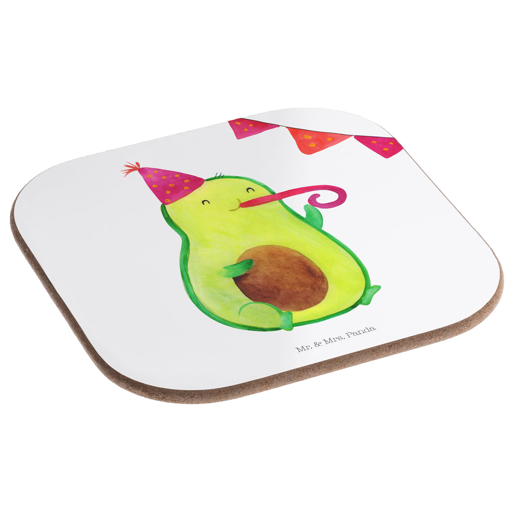 Quadratische Untersetzer Avocado Party Time Bierdeckel, Glasuntersetzer, Untersetzer Gläser, Getränkeuntersetzer, Avocado, Veggie, Vegan, Gesund