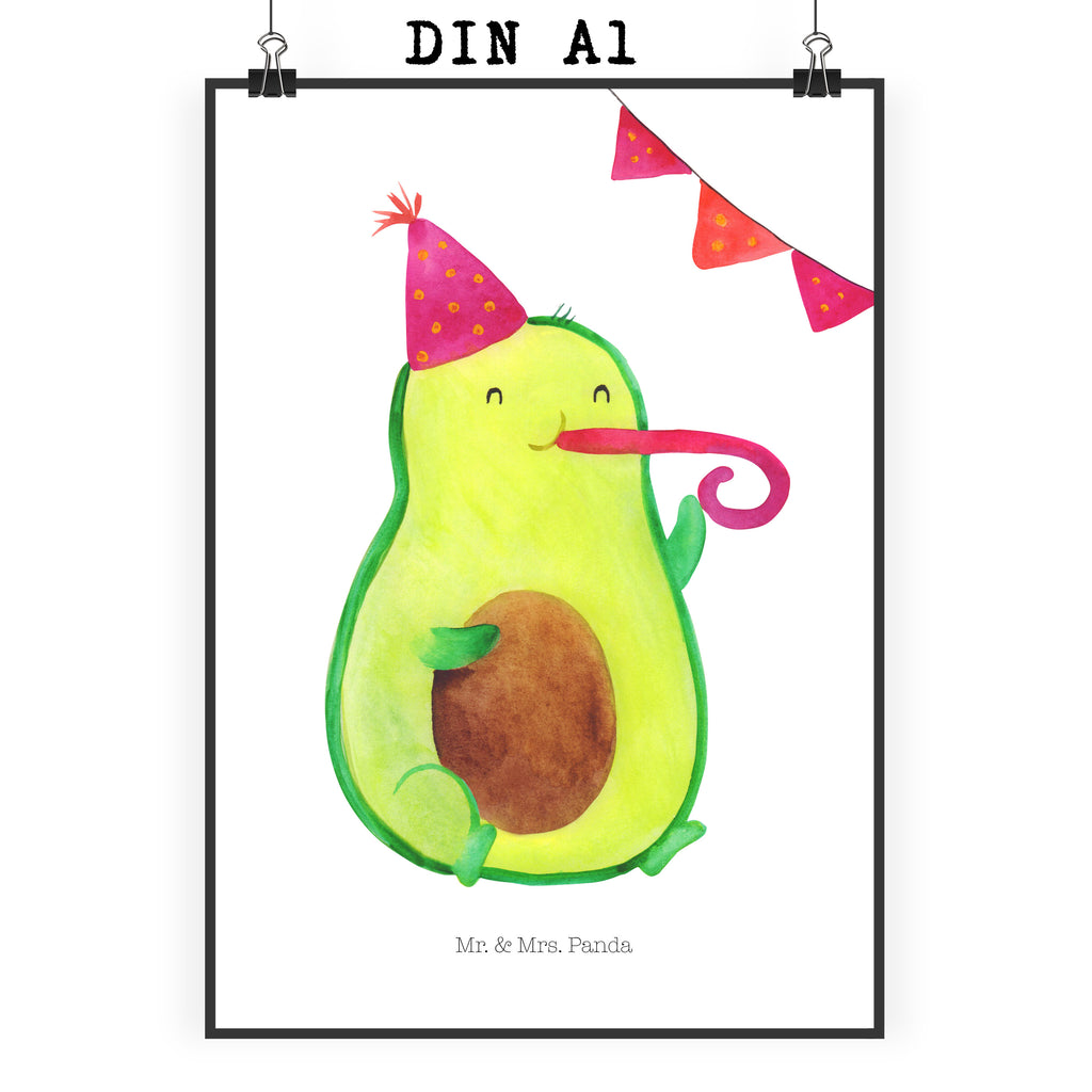 Poster Avocado Party Time Poster, Wandposter, Bild, Wanddeko, Küchenposter, Kinderposter, Wanddeko Bild, Raumdekoration, Wanddekoration, Handgemaltes Poster, Mr. & Mrs. Panda Poster, Designposter, Kunstdruck, Posterdruck, Avocado, Veggie, Vegan, Gesund