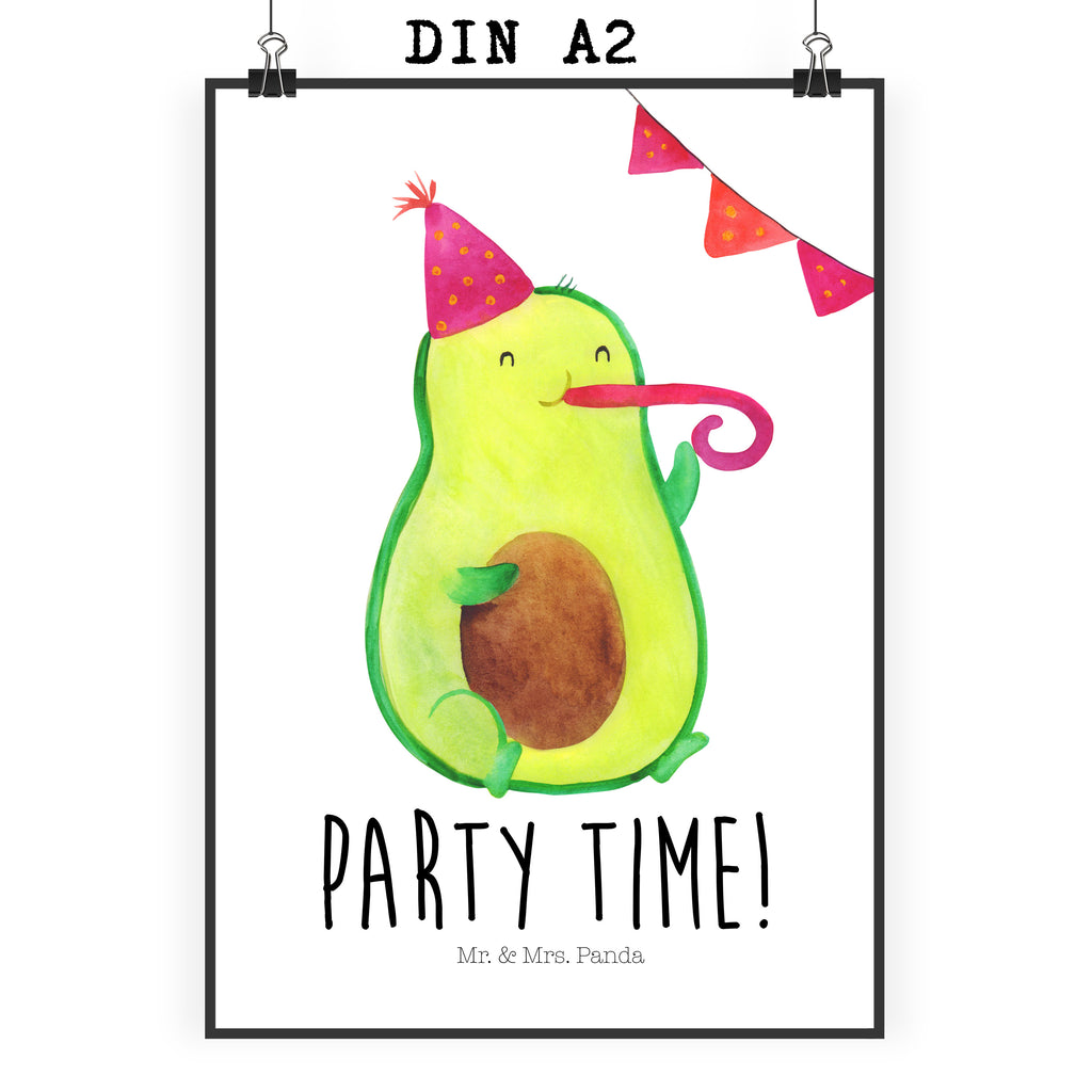 Poster Avocado Party Time Poster, Wandposter, Bild, Wanddeko, Küchenposter, Kinderposter, Wanddeko Bild, Raumdekoration, Wanddekoration, Handgemaltes Poster, Mr. & Mrs. Panda Poster, Designposter, Kunstdruck, Posterdruck, Avocado, Veggie, Vegan, Gesund
