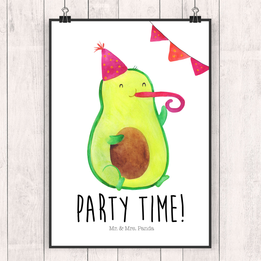 Poster Avocado Party Time Poster, Wandposter, Bild, Wanddeko, Küchenposter, Kinderposter, Wanddeko Bild, Raumdekoration, Wanddekoration, Handgemaltes Poster, Mr. & Mrs. Panda Poster, Designposter, Kunstdruck, Posterdruck, Avocado, Veggie, Vegan, Gesund