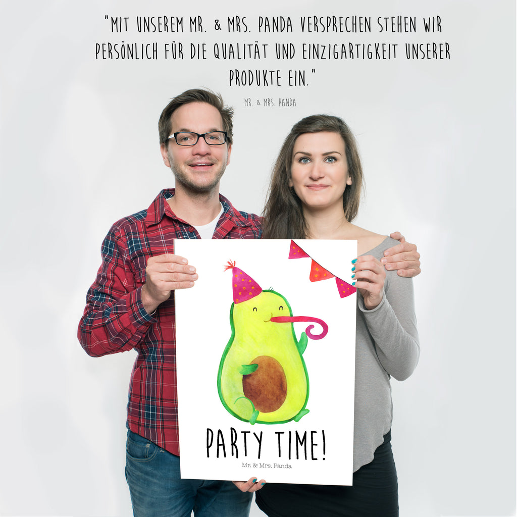 Poster Avocado Party Time Poster, Wandposter, Bild, Wanddeko, Küchenposter, Kinderposter, Wanddeko Bild, Raumdekoration, Wanddekoration, Handgemaltes Poster, Mr. & Mrs. Panda Poster, Designposter, Kunstdruck, Posterdruck, Avocado, Veggie, Vegan, Gesund