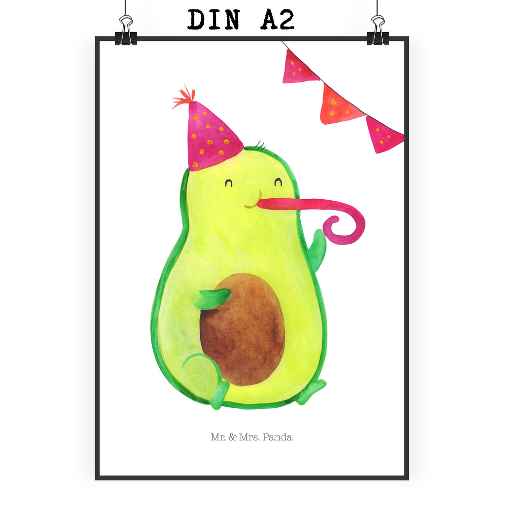 Poster Avocado Party Time Poster, Wandposter, Bild, Wanddeko, Küchenposter, Kinderposter, Wanddeko Bild, Raumdekoration, Wanddekoration, Handgemaltes Poster, Mr. & Mrs. Panda Poster, Designposter, Kunstdruck, Posterdruck, Avocado, Veggie, Vegan, Gesund