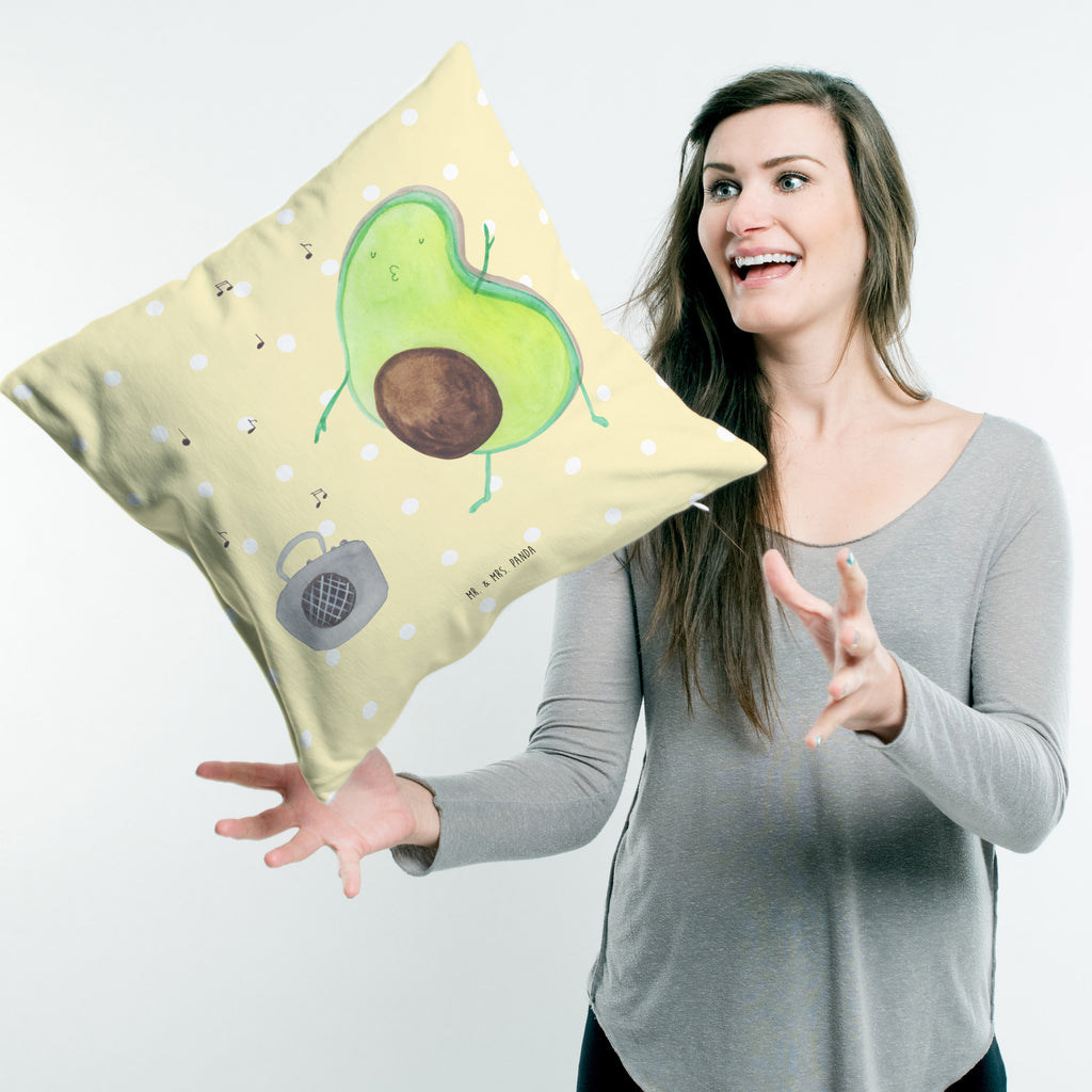 40x40 Kissen Avocado tanzt Kissenhülle, Kopfkissen, Sofakissen, Dekokissen, Motivkissen, Avocado, Veggie, Vegan, Gesund