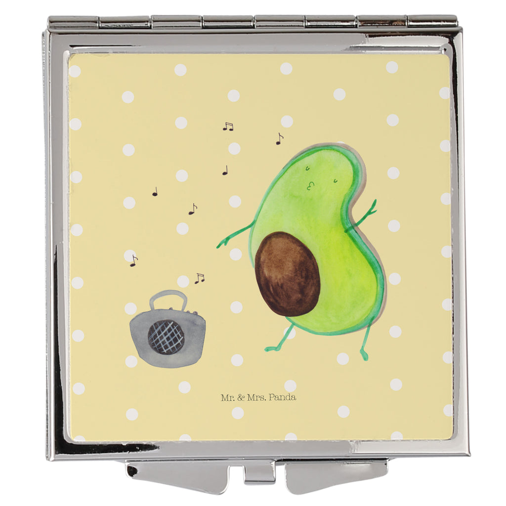 Handtaschenspiegel quadratisch Avocado tanzt Spiegel, Handtasche, Quadrat, silber, schminken, Schminkspiegel, Avocado, Veggie, Vegan, Gesund