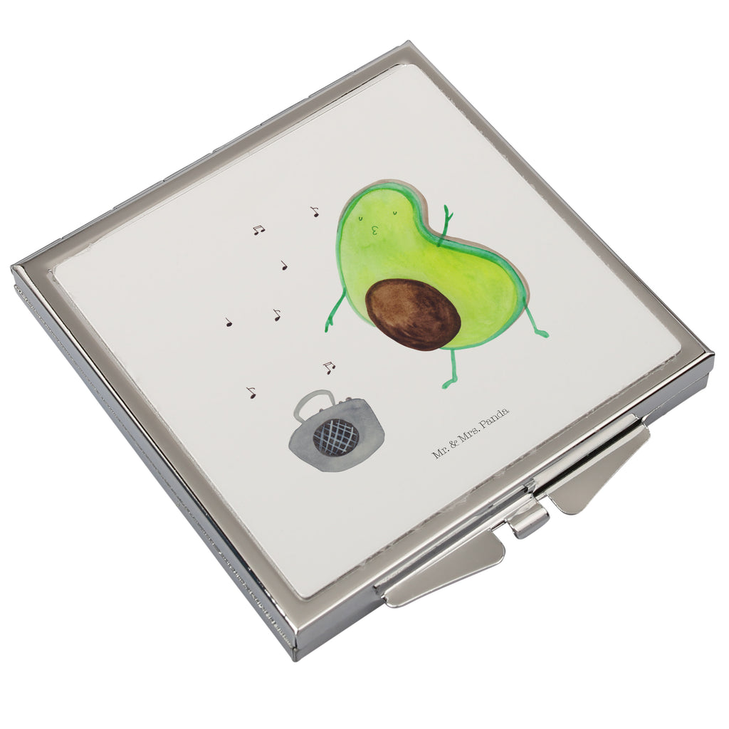 Handtaschenspiegel quadratisch Avocado tanzt Spiegel, Handtasche, Quadrat, silber, schminken, Schminkspiegel, Avocado, Veggie, Vegan, Gesund