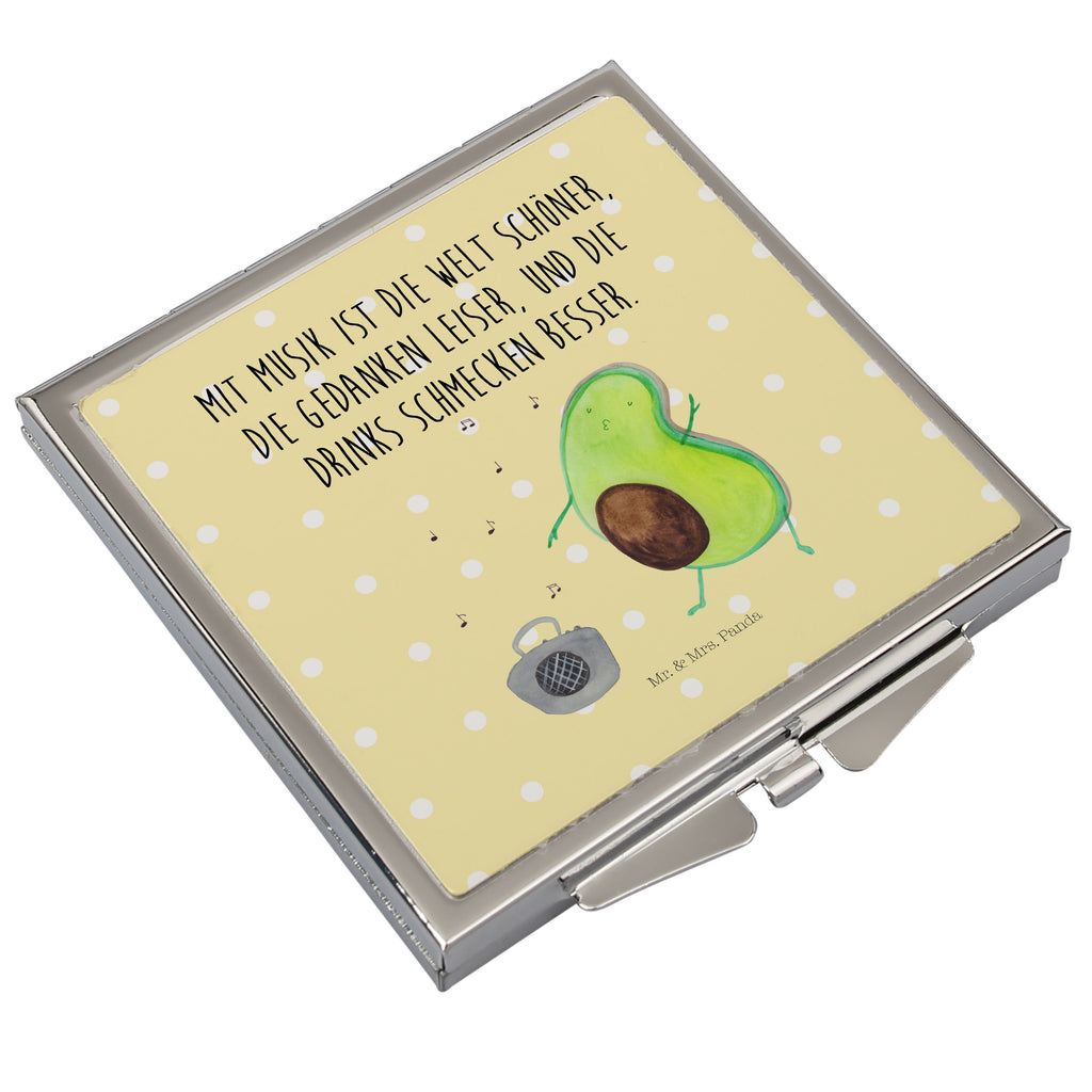 Handtaschenspiegel quadratisch Avocado tanzt Spiegel, Handtasche, Quadrat, silber, schminken, Schminkspiegel, Avocado, Veggie, Vegan, Gesund