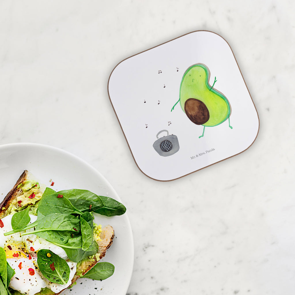 Quadratische Untersetzer Avocado tanzt Bierdeckel, Glasuntersetzer, Untersetzer Gläser, Getränkeuntersetzer, Avocado, Veggie, Vegan, Gesund