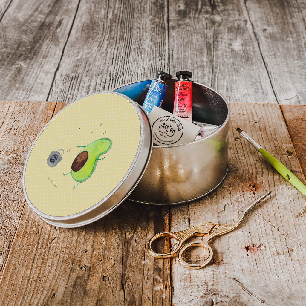 Blechdose rund Avocado tanzt Metalldose, Keksdose, Dose, Vorratsdose, Geschenkbox, Avocado, Veggie, Vegan, Gesund