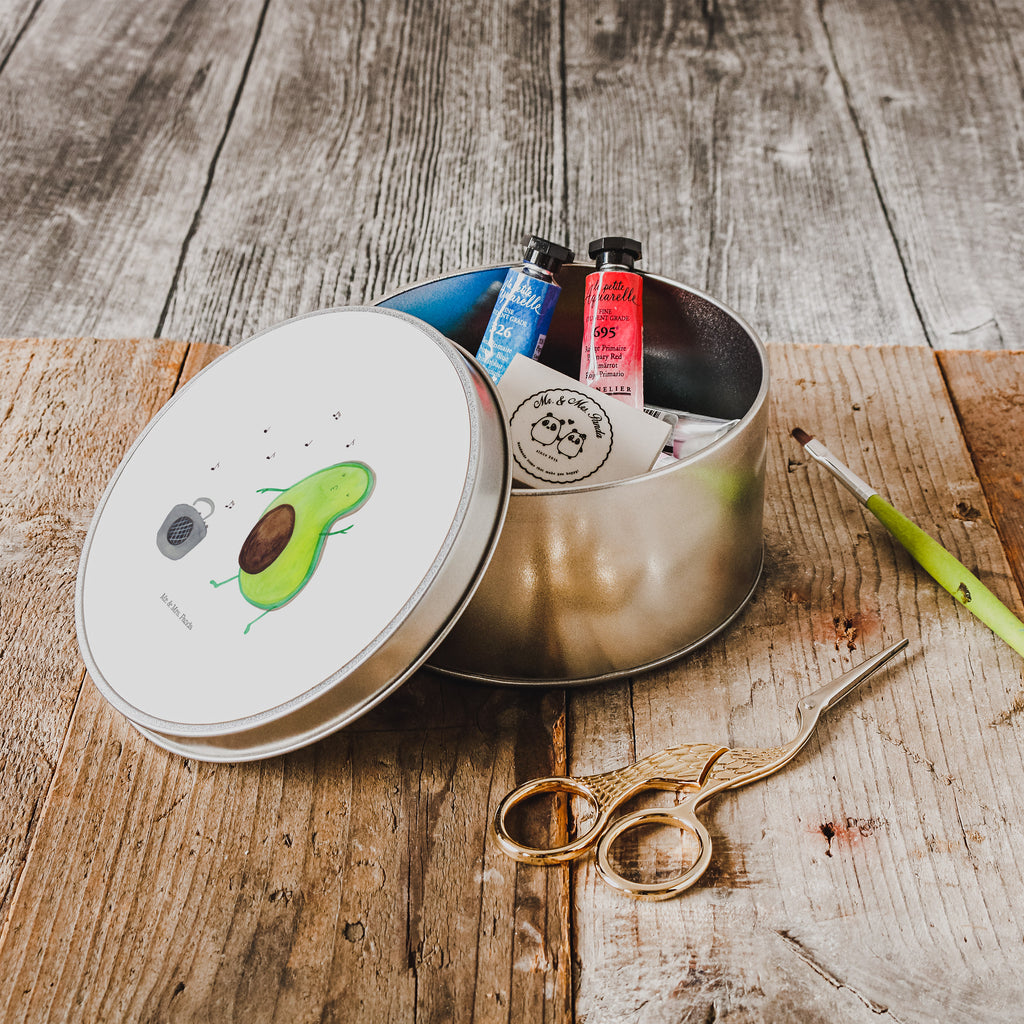 Blechdose rund Avocado tanzt Metalldose, Keksdose, Dose, Vorratsdose, Geschenkbox, Avocado, Veggie, Vegan, Gesund