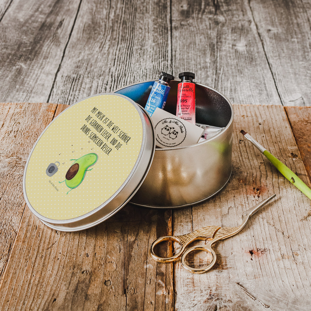 Blechdose rund Avocado tanzt Metalldose, Keksdose, Dose, Vorratsdose, Geschenkbox, Avocado, Veggie, Vegan, Gesund