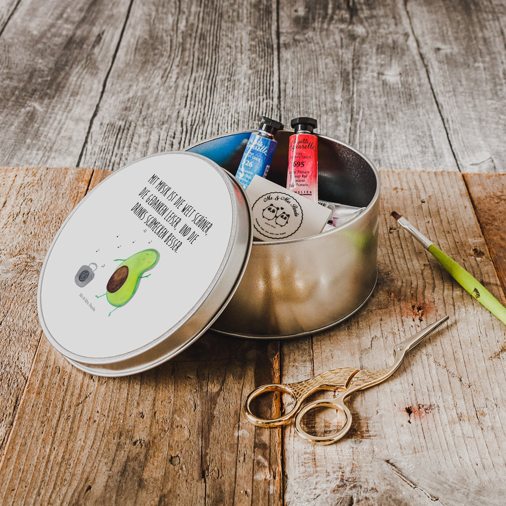 Blechdose rund Avocado tanzt Metalldose, Keksdose, Dose, Vorratsdose, Geschenkbox, Avocado, Veggie, Vegan, Gesund
