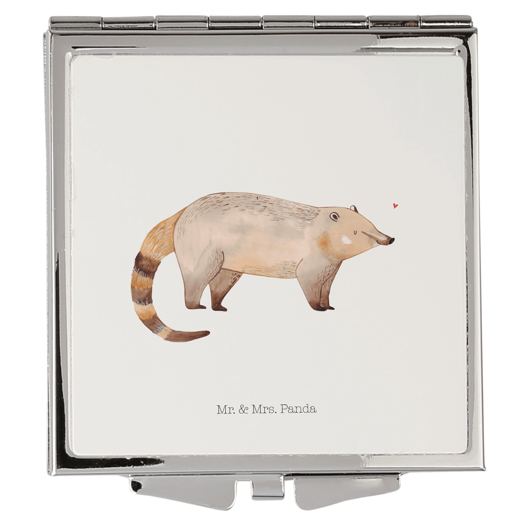 Handtaschenspiegel quadratisch Nasenbaer Spiegel, Handtasche, Quadrat, silber, schminken, Schminkspiegel, Tiermotive, Gute Laune, lustige Sprüche, Tiere, Nasenbär, Nasenbären, Rüsselbär, Bär