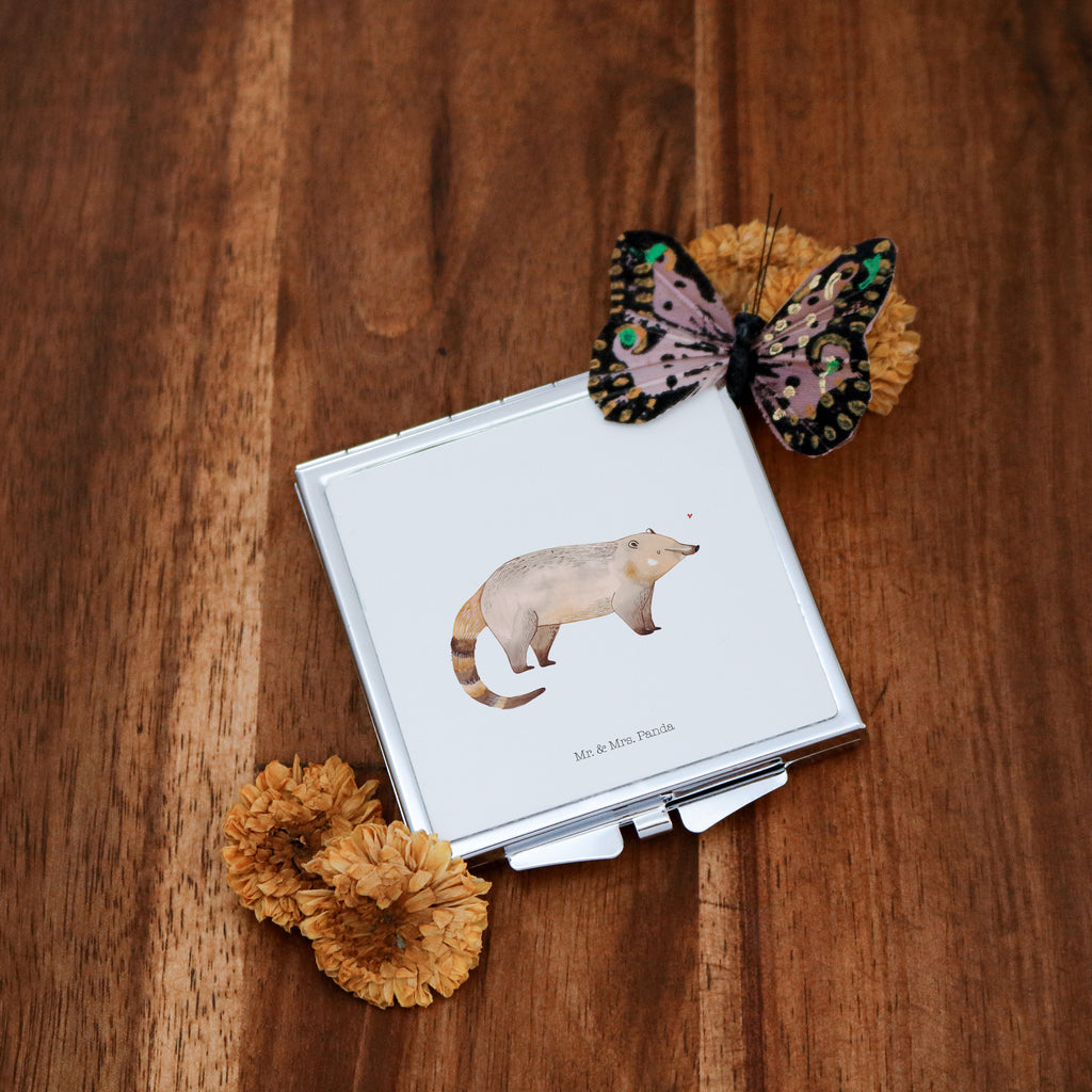 Handtaschenspiegel quadratisch Nasenbaer Spiegel, Handtasche, Quadrat, silber, schminken, Schminkspiegel, Tiermotive, Gute Laune, lustige Sprüche, Tiere, Nasenbär, Nasenbären, Rüsselbär, Bär