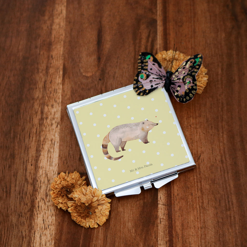 Handtaschenspiegel quadratisch Nasenbaer Spiegel, Handtasche, Quadrat, silber, schminken, Schminkspiegel, Tiermotive, Gute Laune, lustige Sprüche, Tiere, Nasenbär, Nasenbären, Rüsselbär, Bär