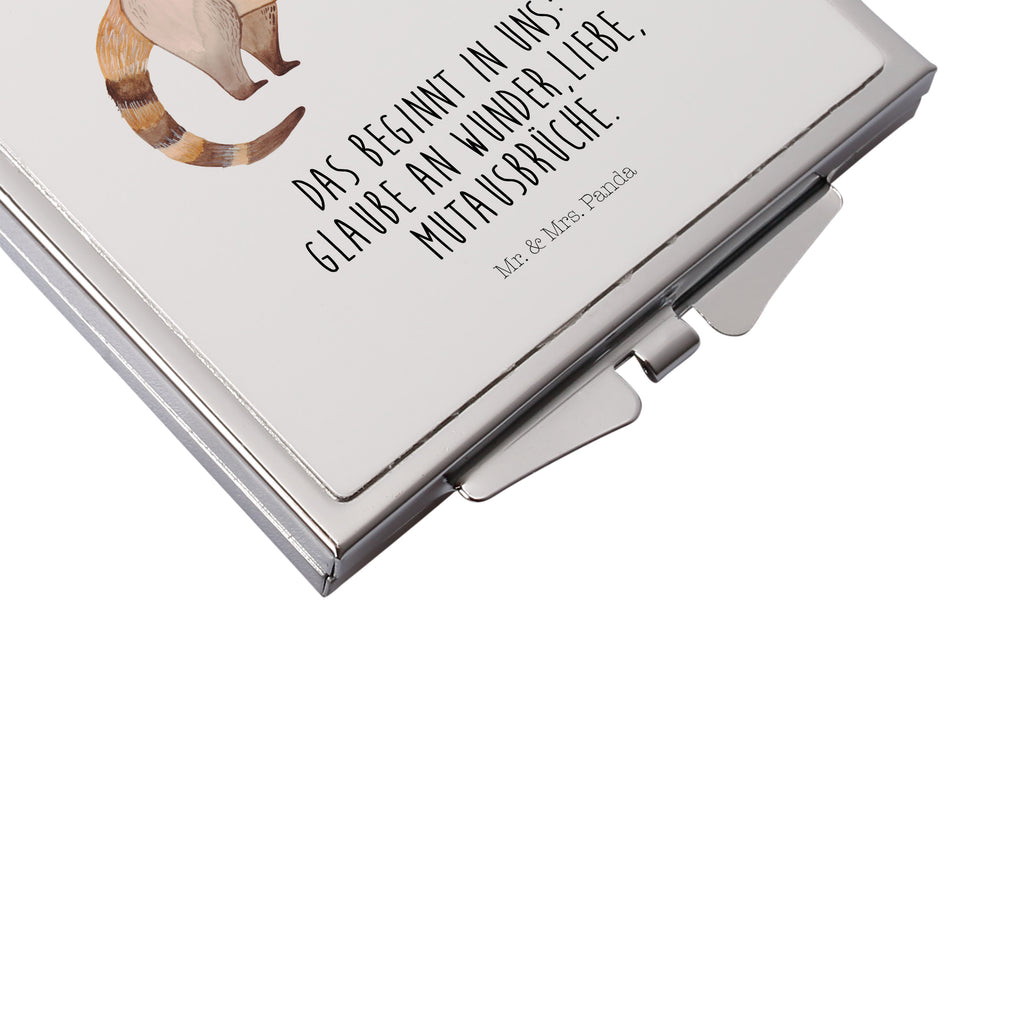 Handtaschenspiegel quadratisch Nasenbaer Spiegel, Handtasche, Quadrat, silber, schminken, Schminkspiegel, Tiermotive, Gute Laune, lustige Sprüche, Tiere, Nasenbär, Nasenbären, Rüsselbär, Bär