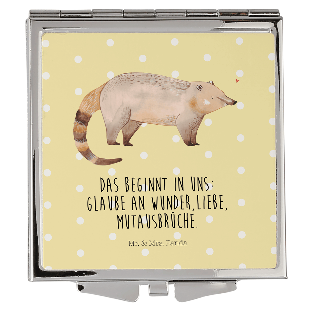 Handtaschenspiegel quadratisch Nasenbaer Spiegel, Handtasche, Quadrat, silber, schminken, Schminkspiegel, Tiermotive, Gute Laune, lustige Sprüche, Tiere, Nasenbär, Nasenbären, Rüsselbär, Bär