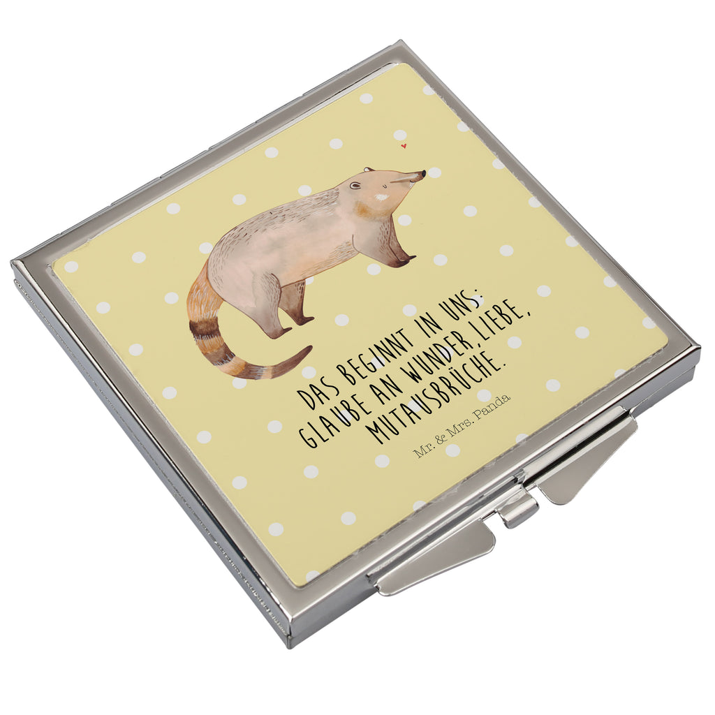 Handtaschenspiegel quadratisch Nasenbaer Spiegel, Handtasche, Quadrat, silber, schminken, Schminkspiegel, Tiermotive, Gute Laune, lustige Sprüche, Tiere, Nasenbär, Nasenbären, Rüsselbär, Bär