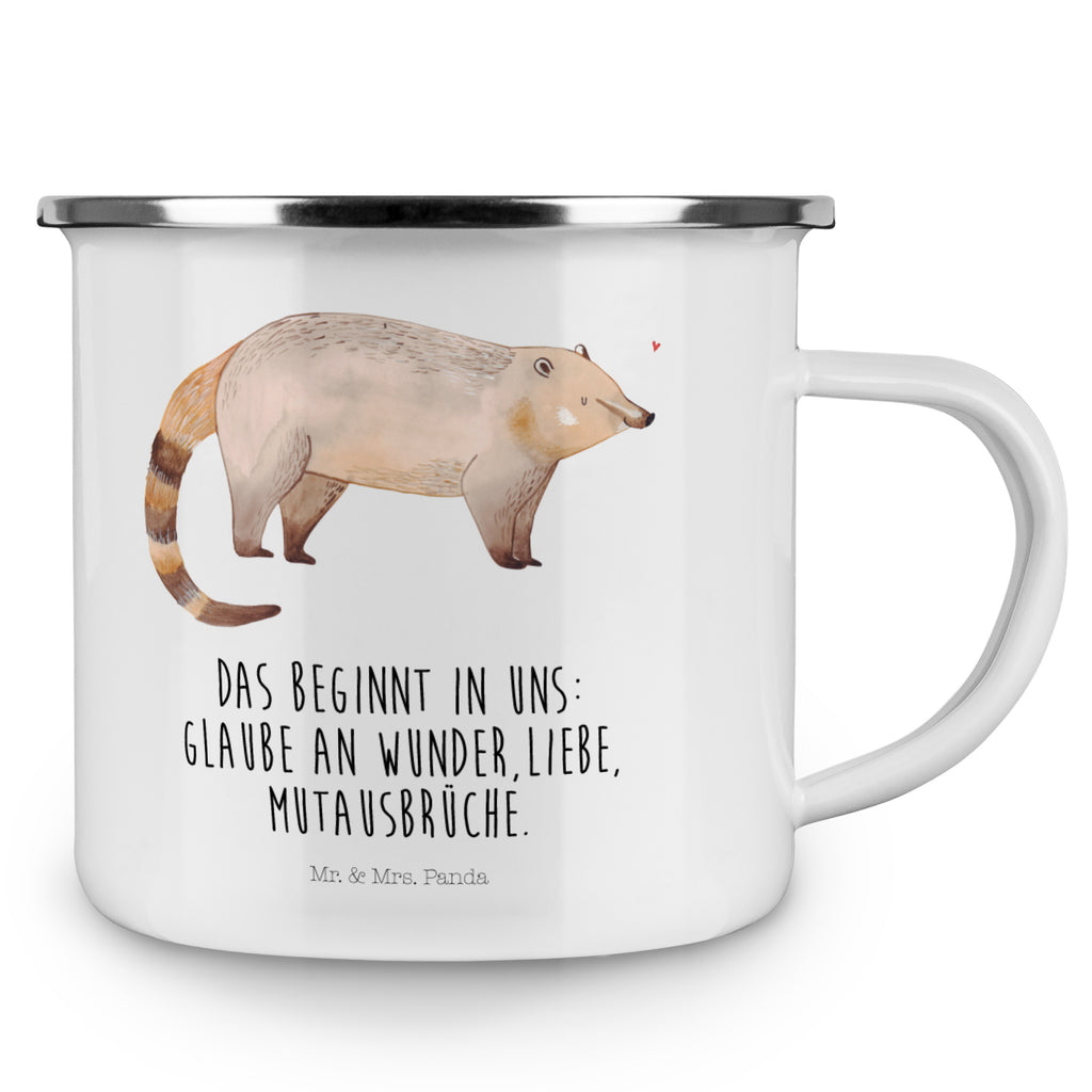 Camping Emaille Tasse Nasenbaer Campingtasse, Trinkbecher, Metalltasse, Outdoor Tasse, Emaille Trinkbecher, Blechtasse Outdoor, Emaille Campingbecher, Edelstahl Trinkbecher, Metalltasse für Camping, Kaffee Blechtasse, Camping Tasse Metall, Tiermotive, Gute Laune, lustige Sprüche, Tiere, Nasenbär, Nasenbären, Rüsselbär, Bär