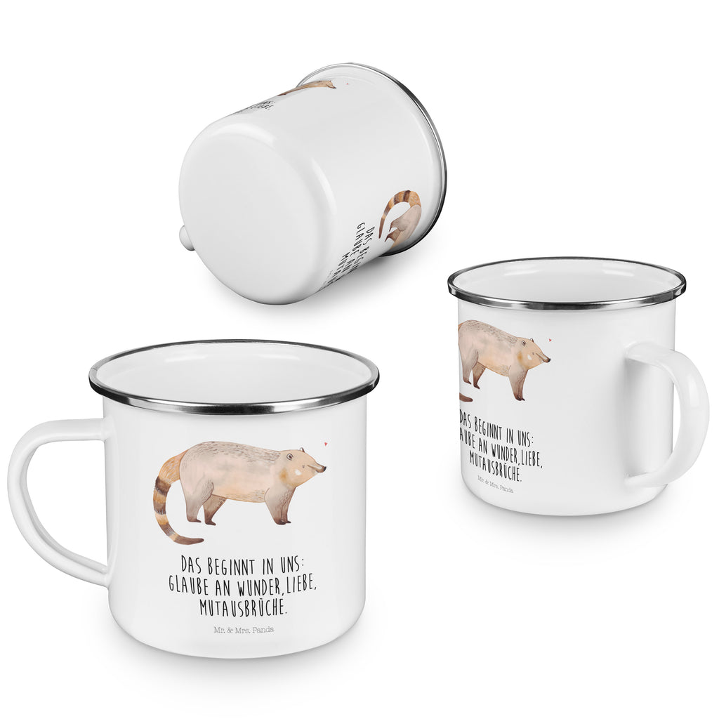 Camping Emaille Tasse Nasenbaer Campingtasse, Trinkbecher, Metalltasse, Outdoor Tasse, Emaille Trinkbecher, Blechtasse Outdoor, Emaille Campingbecher, Edelstahl Trinkbecher, Metalltasse für Camping, Kaffee Blechtasse, Camping Tasse Metall, Tiermotive, Gute Laune, lustige Sprüche, Tiere, Nasenbär, Nasenbären, Rüsselbär, Bär