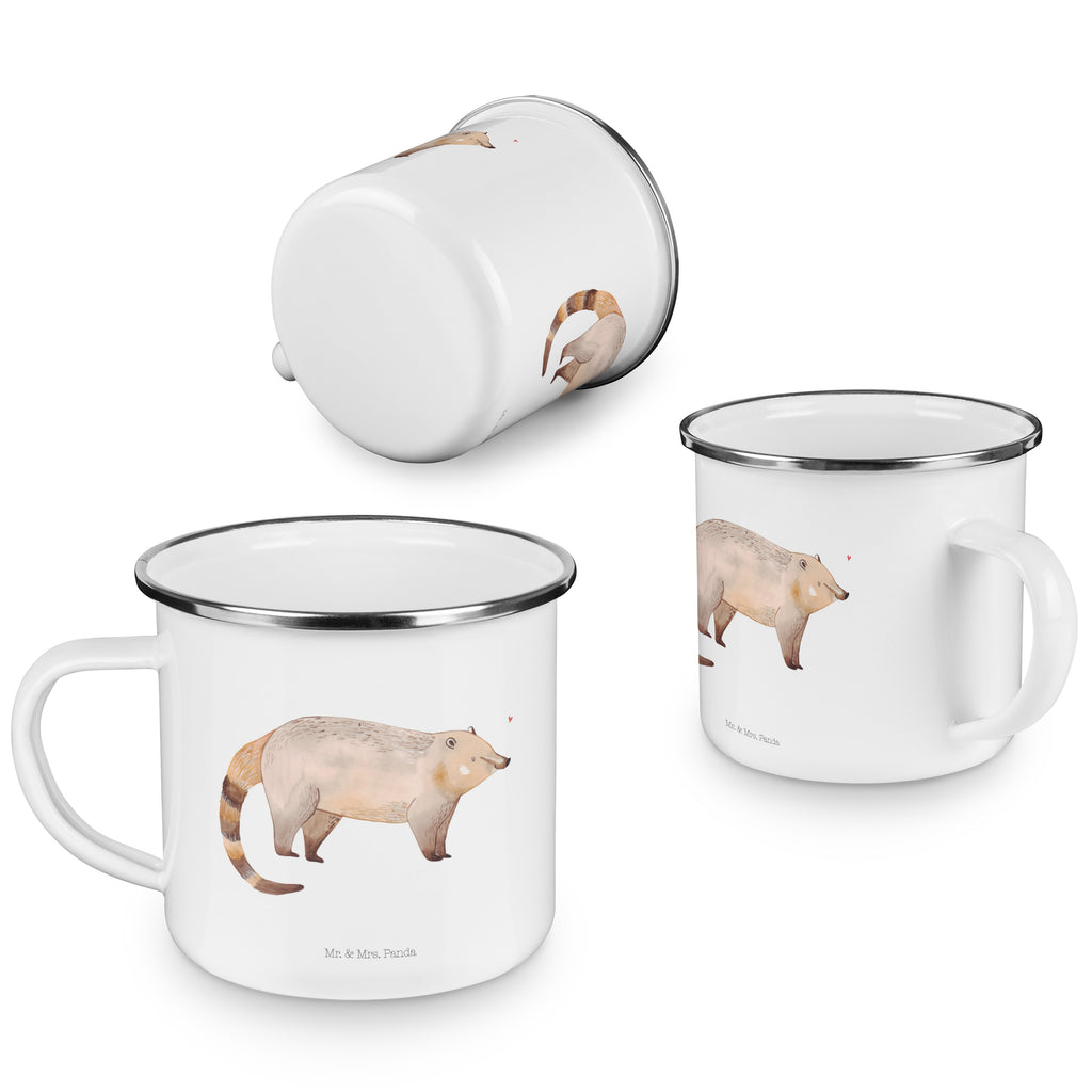 Camping Emaille Tasse Nasenbaer Campingtasse, Trinkbecher, Metalltasse, Outdoor Tasse, Emaille Trinkbecher, Blechtasse Outdoor, Emaille Campingbecher, Edelstahl Trinkbecher, Metalltasse für Camping, Kaffee Blechtasse, Camping Tasse Metall, Tiermotive, Gute Laune, lustige Sprüche, Tiere, Nasenbär, Nasenbären, Rüsselbär, Bär