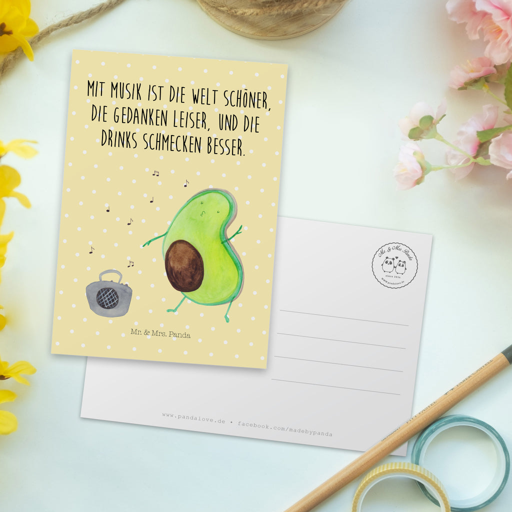 Postkarte Avocado tanzt Geschenkkarte, Grußkarte, Karte, Einladung, Ansichtskarte, Geburtstagskarte, Einladungskarte, Avocado, Veggie, Vegan, Gesund