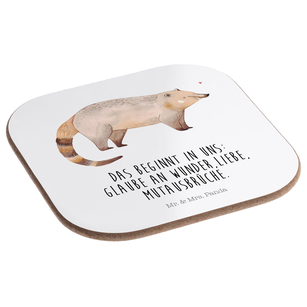 Quadratische Untersetzer Nasenbaer Bierdeckel, Glasuntersetzer, Untersetzer Gläser, Getränkeuntersetzer, Tiermotive, Gute Laune, lustige Sprüche, Tiere, Nasenbär, Nasenbären, Rüsselbär, Bär